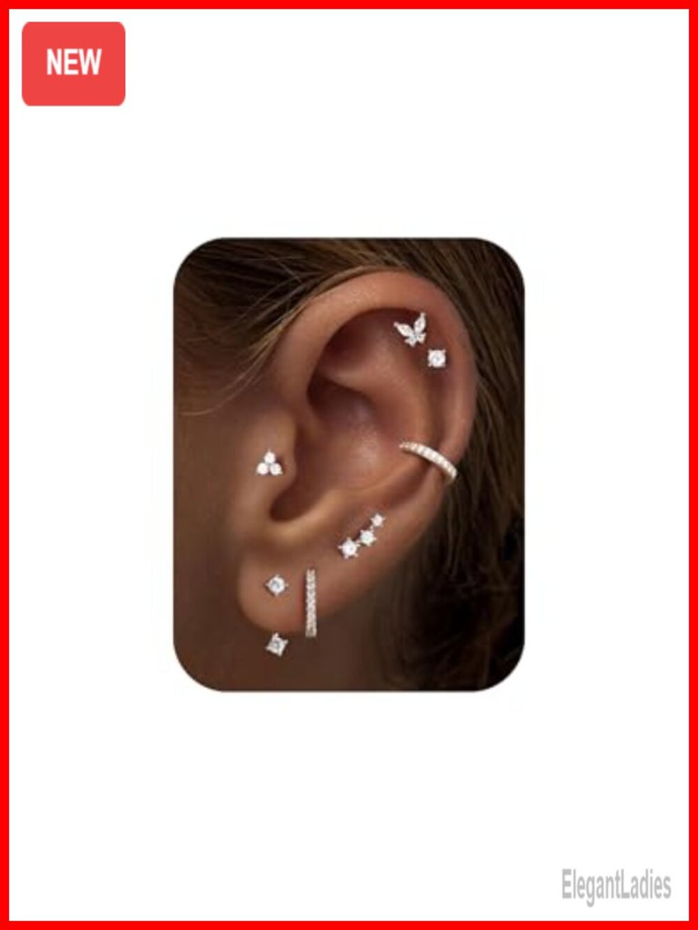 14k Gold Plated Hypoallergenic Earring Stack Set 7 Pairs CZ Stud Hoop